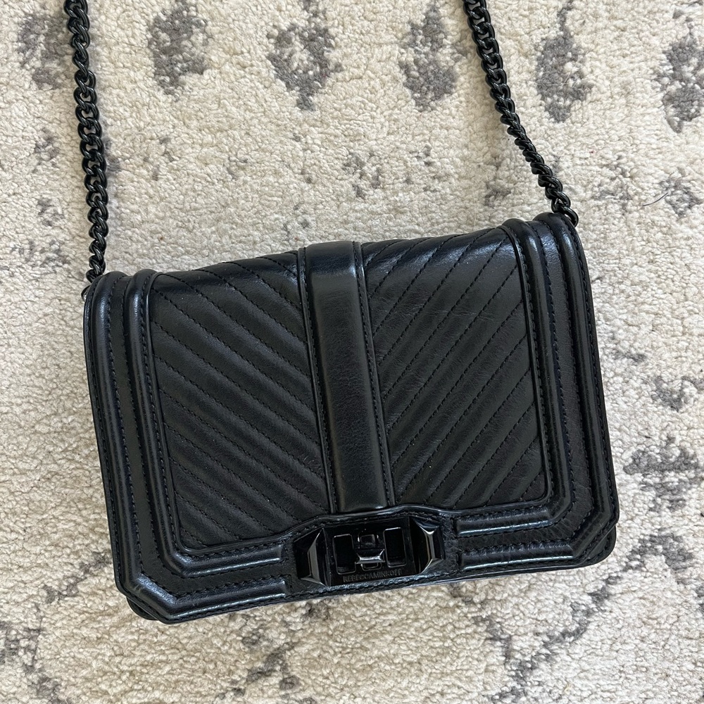Rebecca Minkoff Love Small Chevron-Quilted Crossbody Bag (Black)